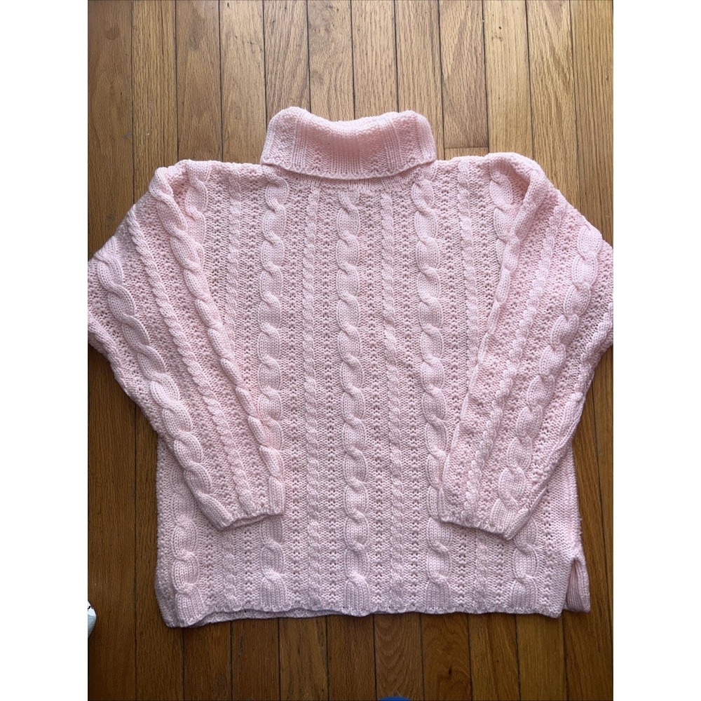 Vtg 80s/90s SMALL Ballet Pink Wool Blend Chunky CableKnit SweCoastal‎ ater